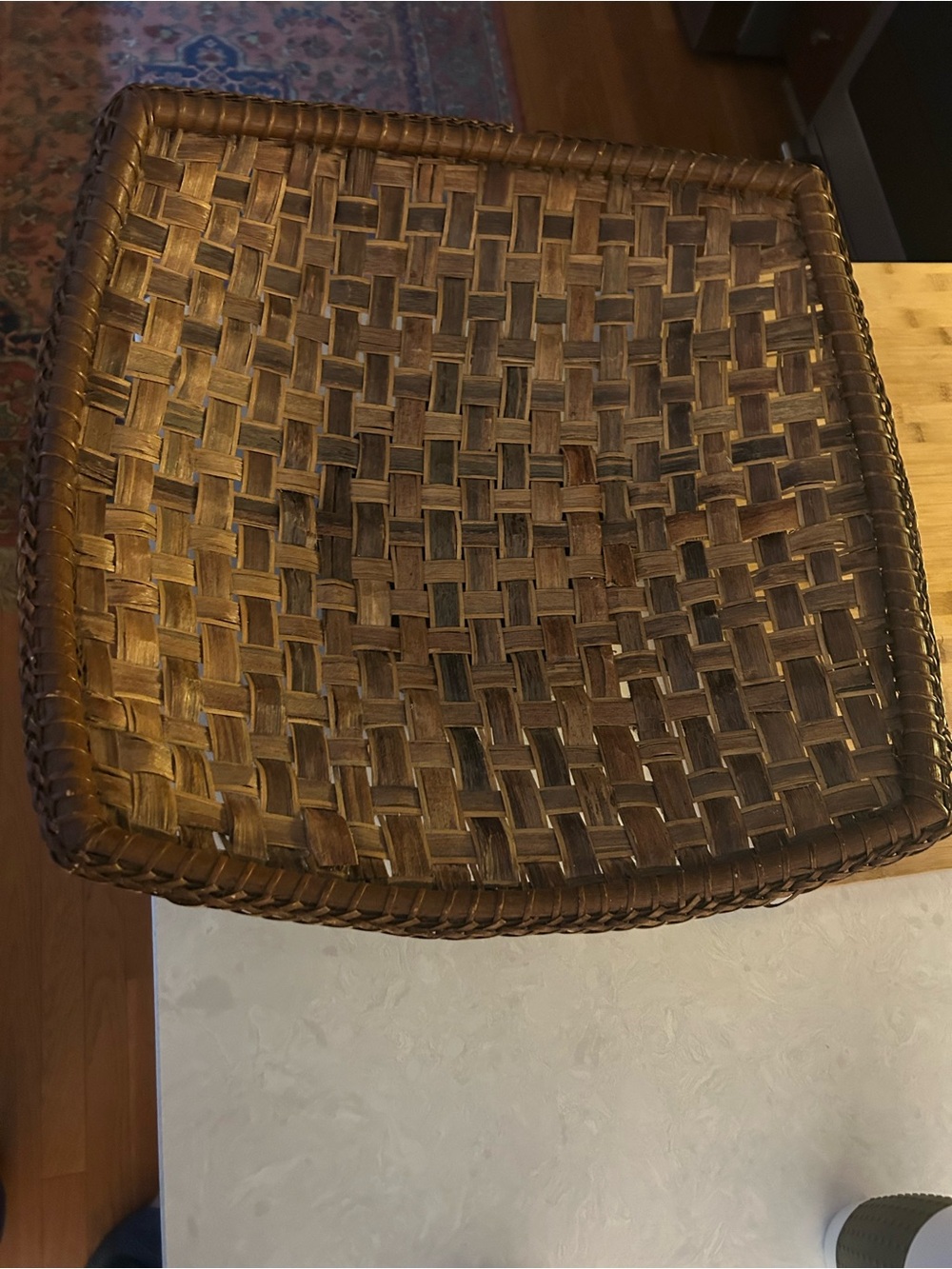 Vintage PALECEK Woven Pedestal Basket – 22” × 22”